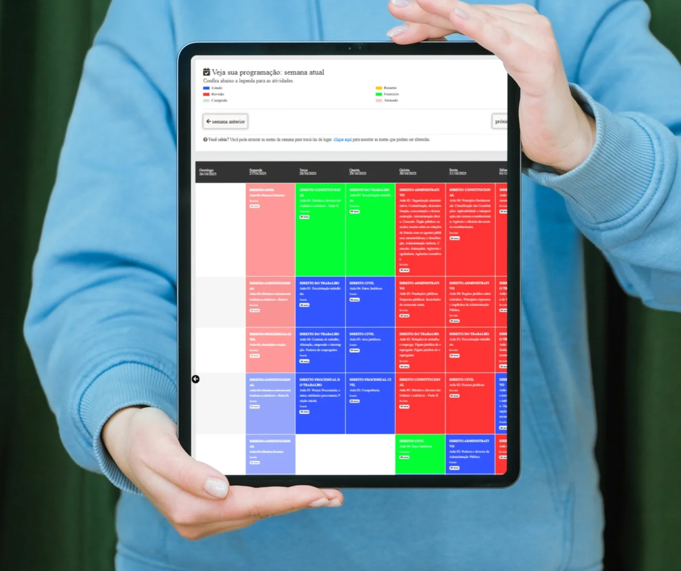 Plataforma da Mentoria TRT com plano semanal de estudos